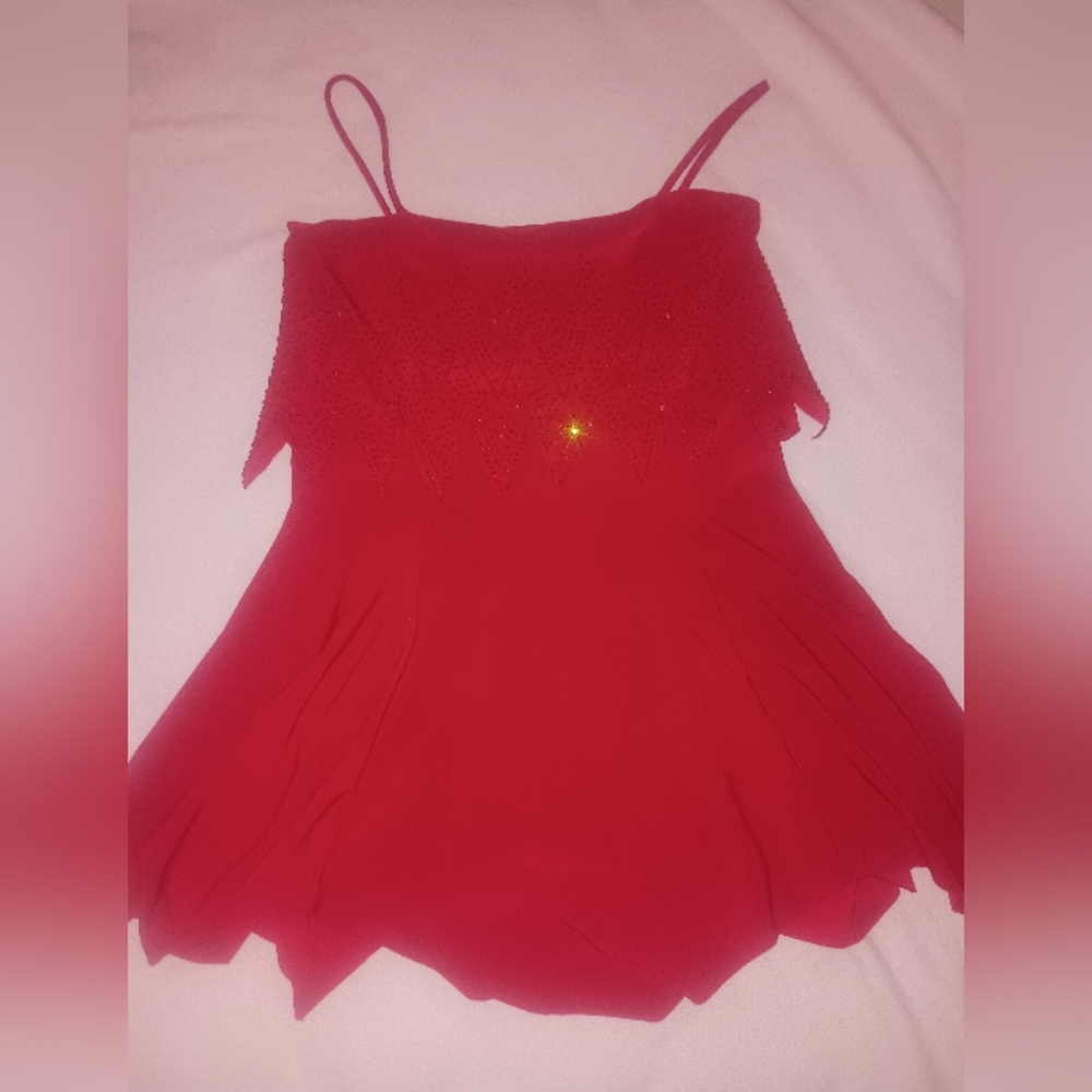 Vintage Jubi Red Sequined Beaded Tank Top cute jagged edges,Med.